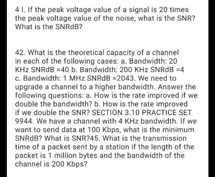 Solved 41. If the peak voltage value of a signal is 20 times | Chegg.com