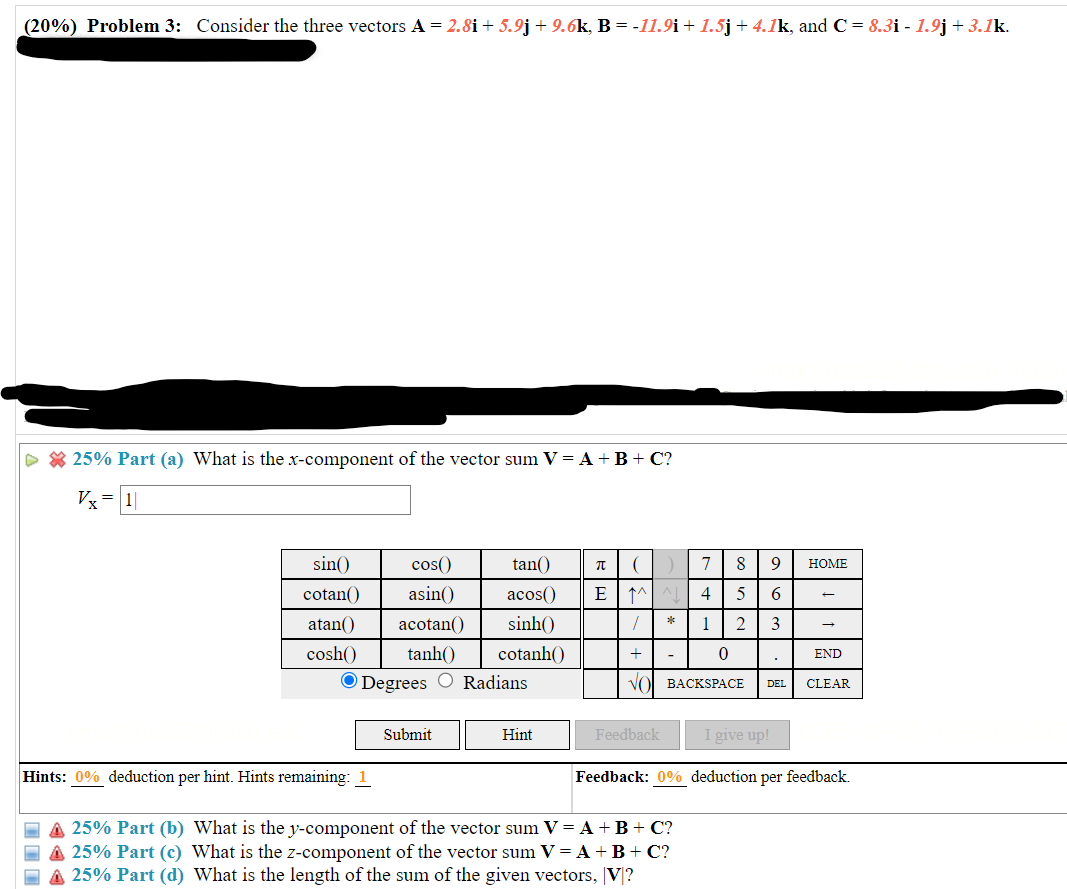 Solved (20\%) Problem 3: Consider the three vectors | Chegg.com