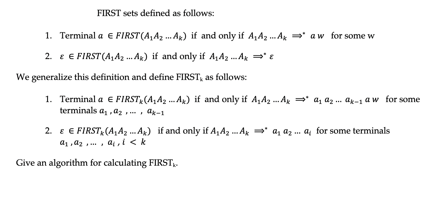 Solved FIRST sets defined as follows: 1. Terminal | Chegg.com