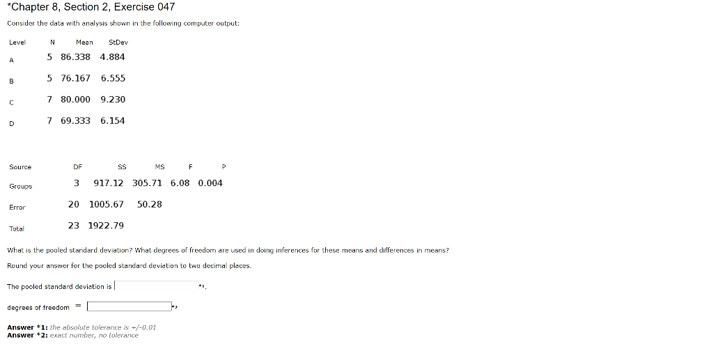 Solved Chapter 8, Section 2, Exercise 047 Consider The Data | Chegg.com