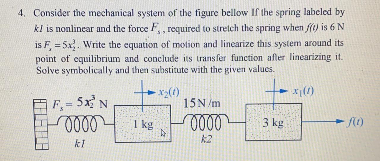 Solved 4. Consider the mechanical system of the figure | Chegg.com