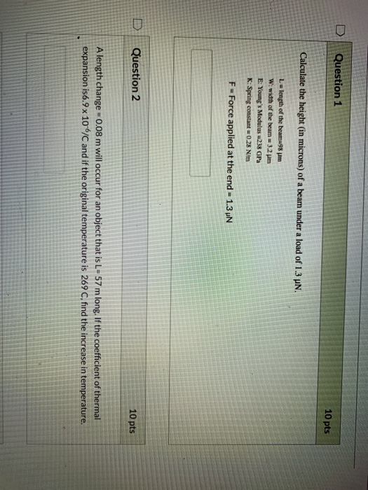 Solved D Question 1 10 Pts Calculate The Height In Micro Chegg Com