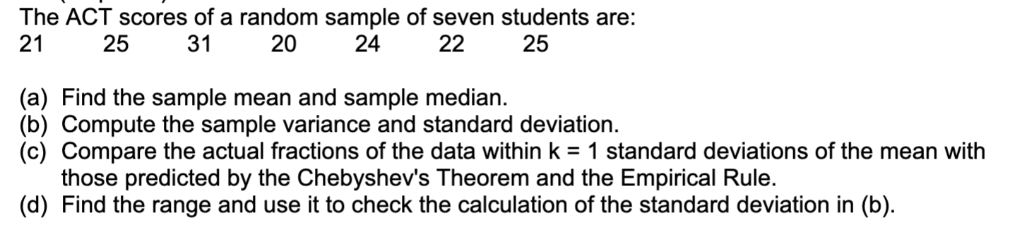 Solved The ACT scores of a random sample of seven students | Chegg.com