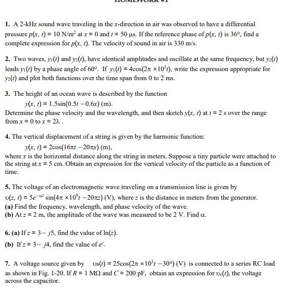 Solved 1 A 2 Khz Sound Wave Traveling In The X Direction Chegg Com