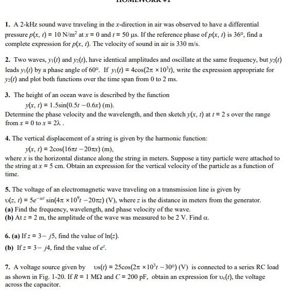 Solved 1 A 2 Khz Sound Wave Traveling In The X Direction Chegg Com