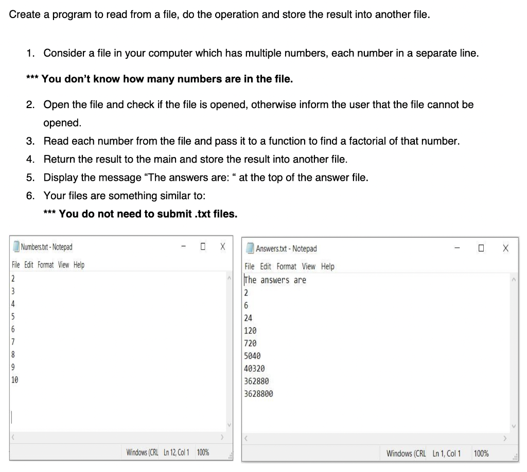 Solved Create a program to read from a file, do the | Chegg.com