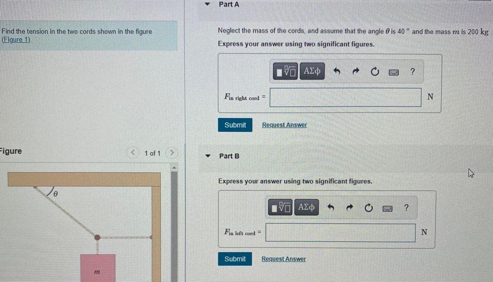 Solved Find The Tension In The Two Cords Shown In The Figure | Chegg.com