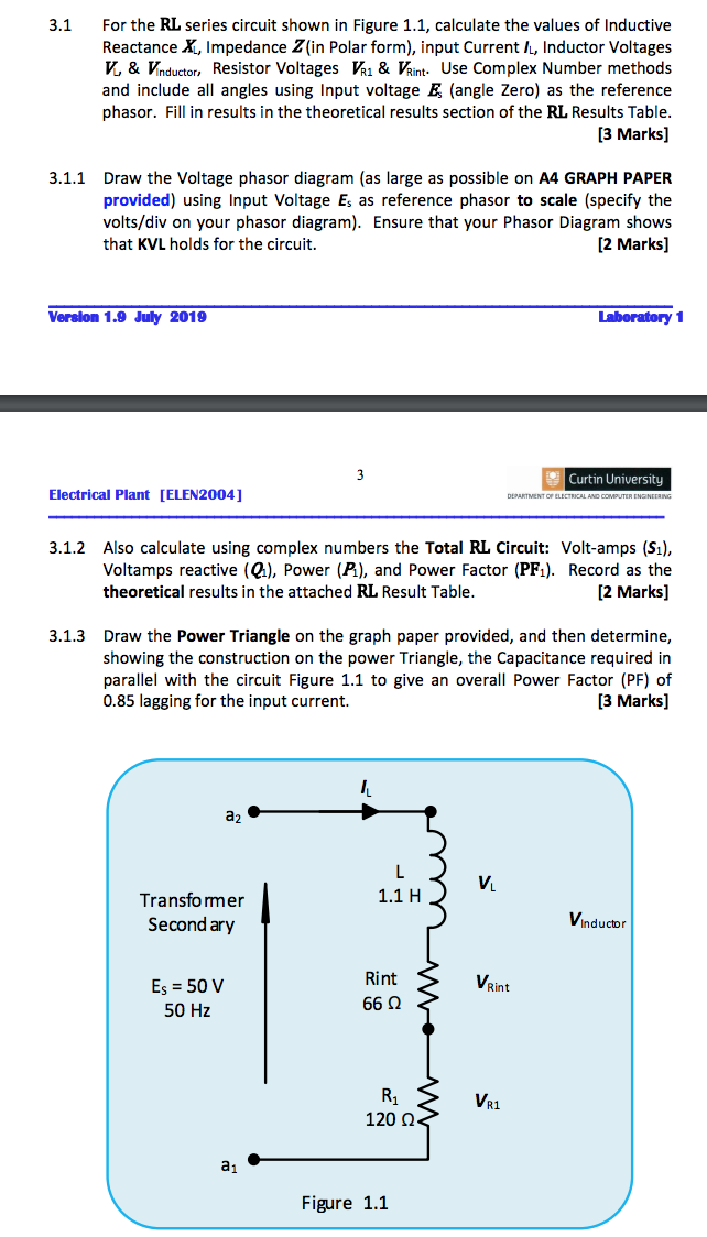 Solved For the RL series circuit shown in Figure 1.1, | Chegg.com