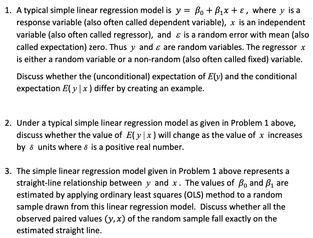 Solved 1. A typical simple linear regression model is | Chegg.com