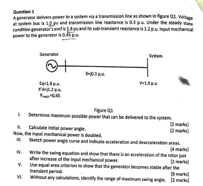 Solved Question 1 ﻿A generator delivers power to a system | Chegg.com