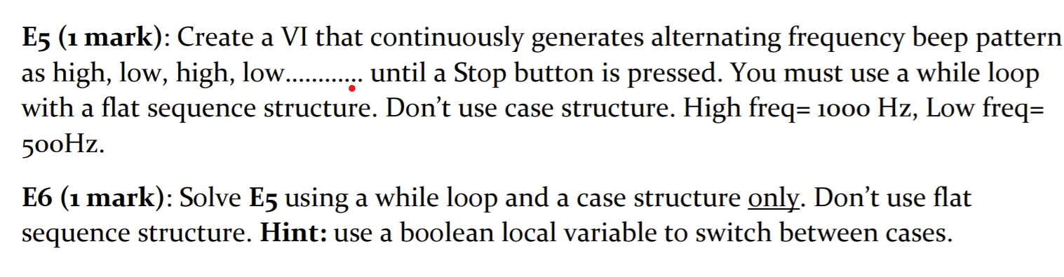 Solved E5 (1 mark): Create a VI that continuously generates | Chegg.com