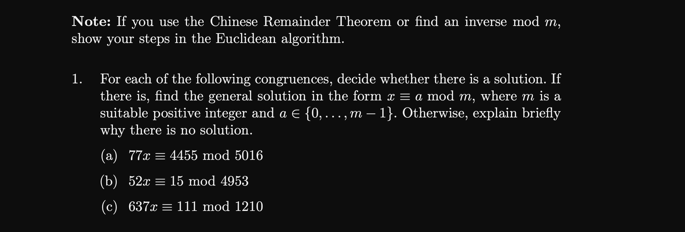 Solved Note: If You Use The Chinese Remainder Theorem Or | Chegg.com