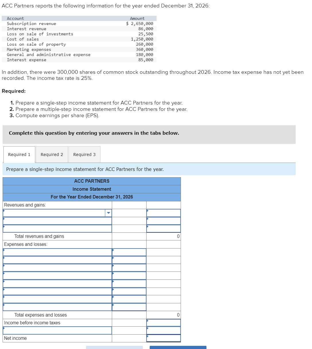 Solved ACC Partners reports the following information for | Chegg.com