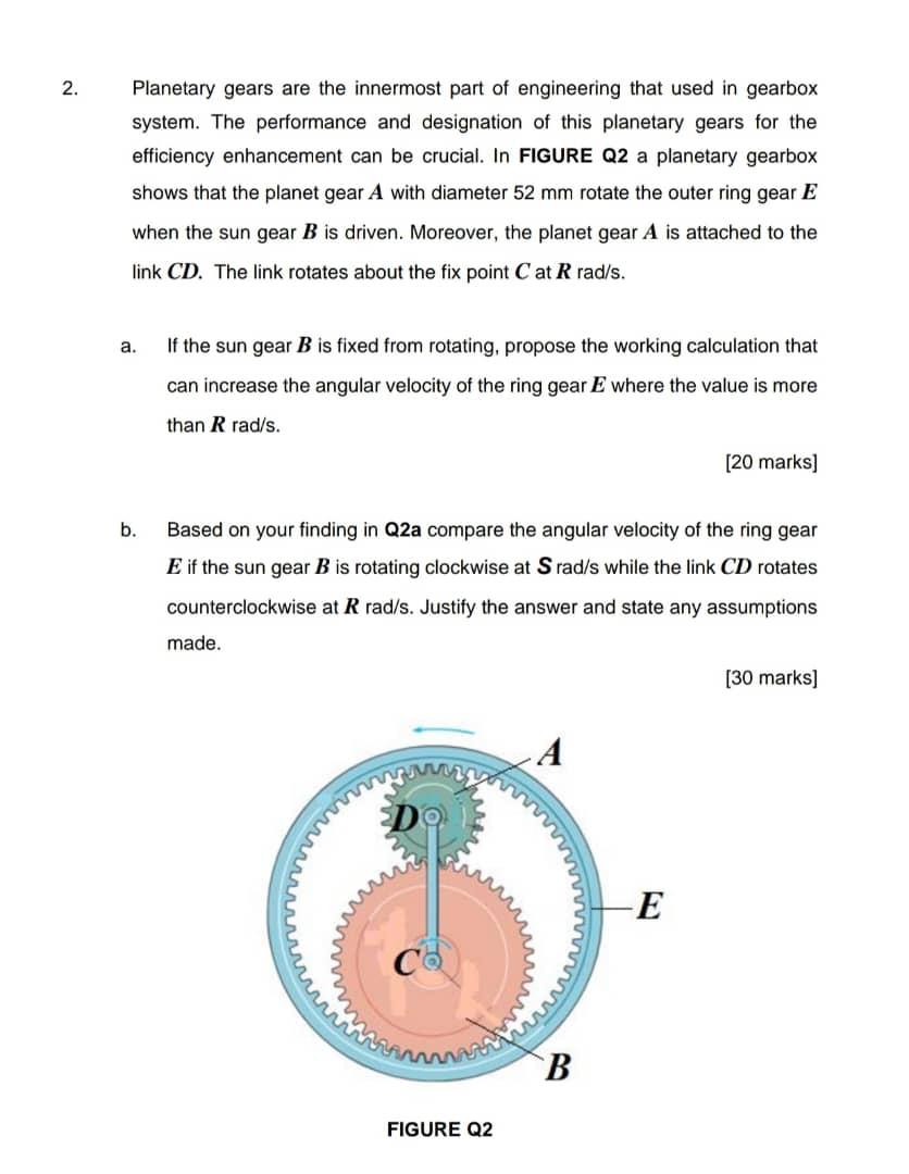 Solved 2. Planetary Gears Are The Innermost Part Of | Chegg.com