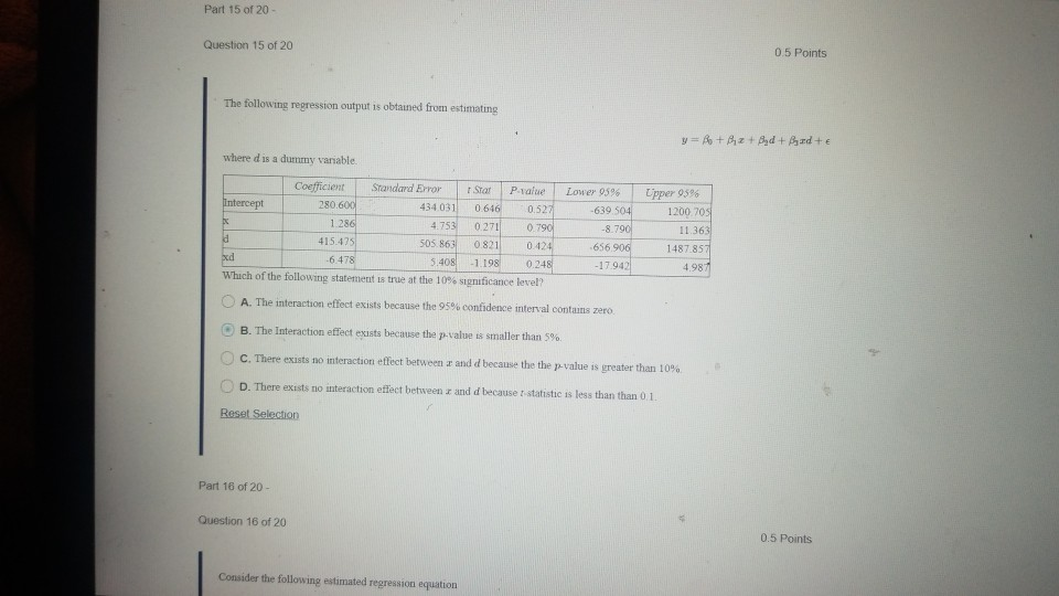Solved Part 15 of 20 - Question 15 of 20 0.5 Points The | Chegg.com