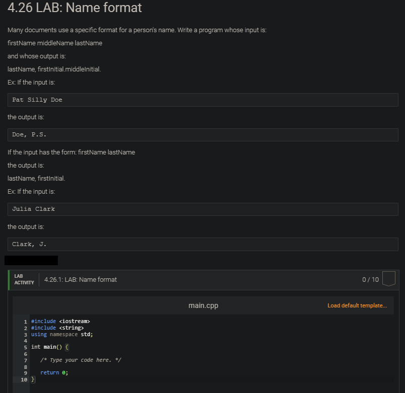 [Solved] 4.26 LAB Name format C++ 4.26 LAB Name fo