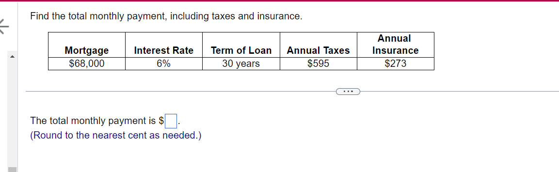 Solved Find the total monthly payment, including taxes and | Chegg.com