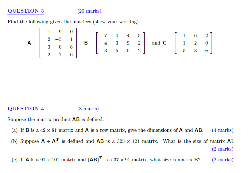 Solved ANSWER QUESTION 4 A) B) C) USING MATRIX FROM QUESTION | Chegg.com