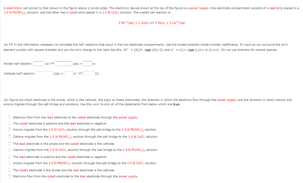 Solved A Electrolytic Cell Similar To That Shown In The | Chegg.com