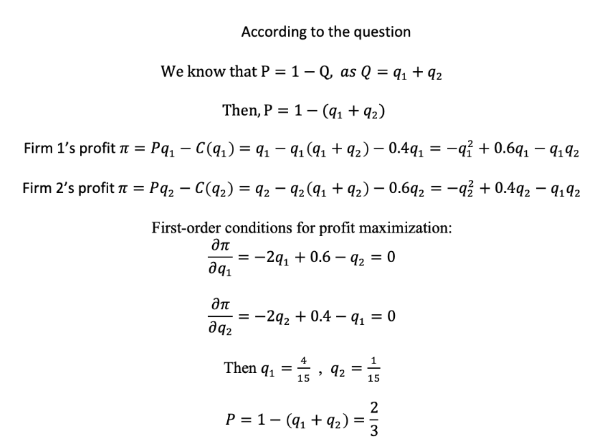 Solved In Cournot model, suppose market demand is given by