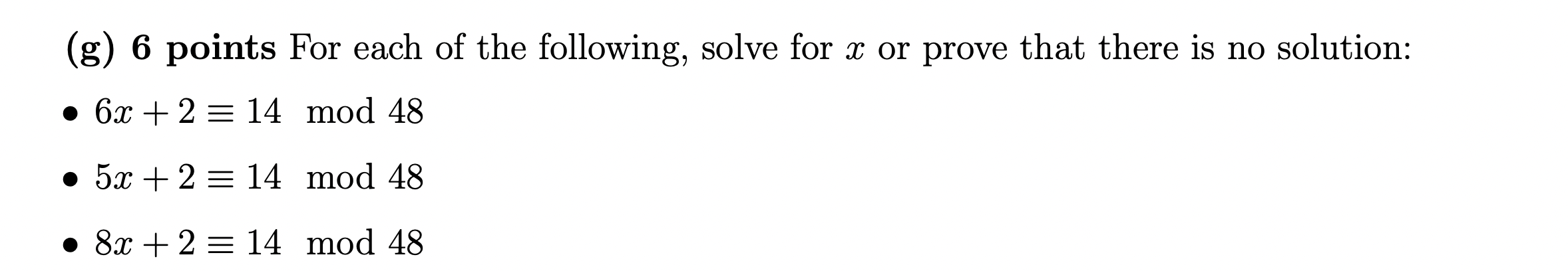 Solved (g) 6 points for each of the following, solve for x | Chegg.com