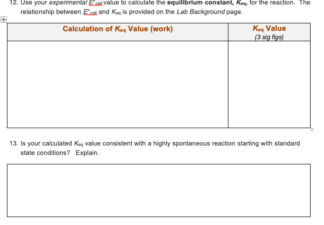 12. Use your experimental Eceul value to calculate | Chegg.com