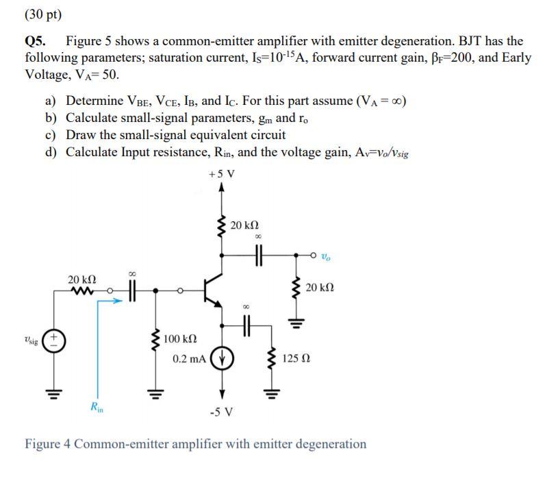 Solved (30 pt) Q5. Figure 5 shows a common-emitter amplifier | Chegg.com
