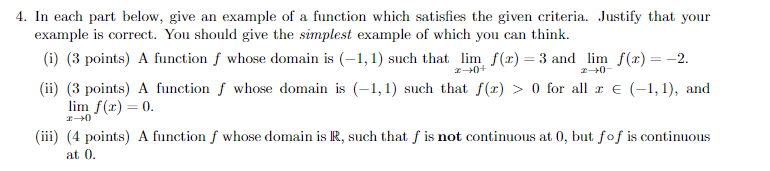Solved 4. In each part below, give an example of a function | Chegg.com