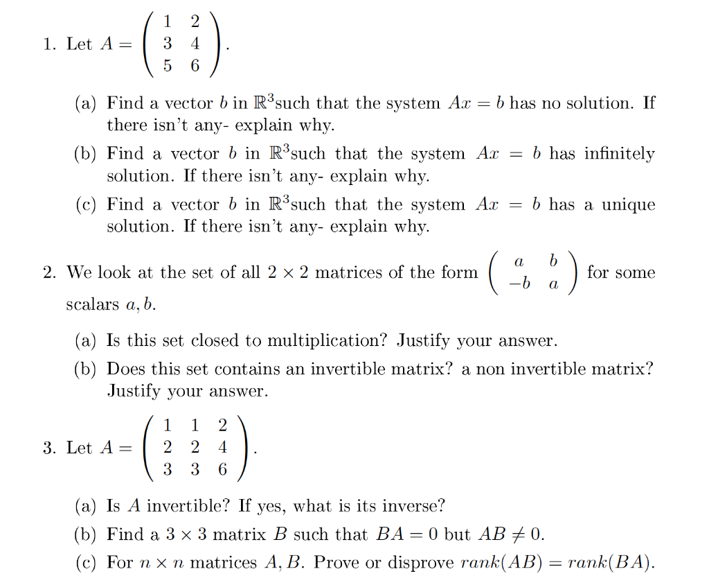 Solved 1. Let A= 1 3 5 2 4 6 (a) Find A Vector B In Rºsuch | Chegg.com