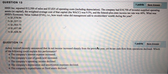 Solved QUESTION 13 1 points Save Answer HHH Inc. reported | Chegg.com
