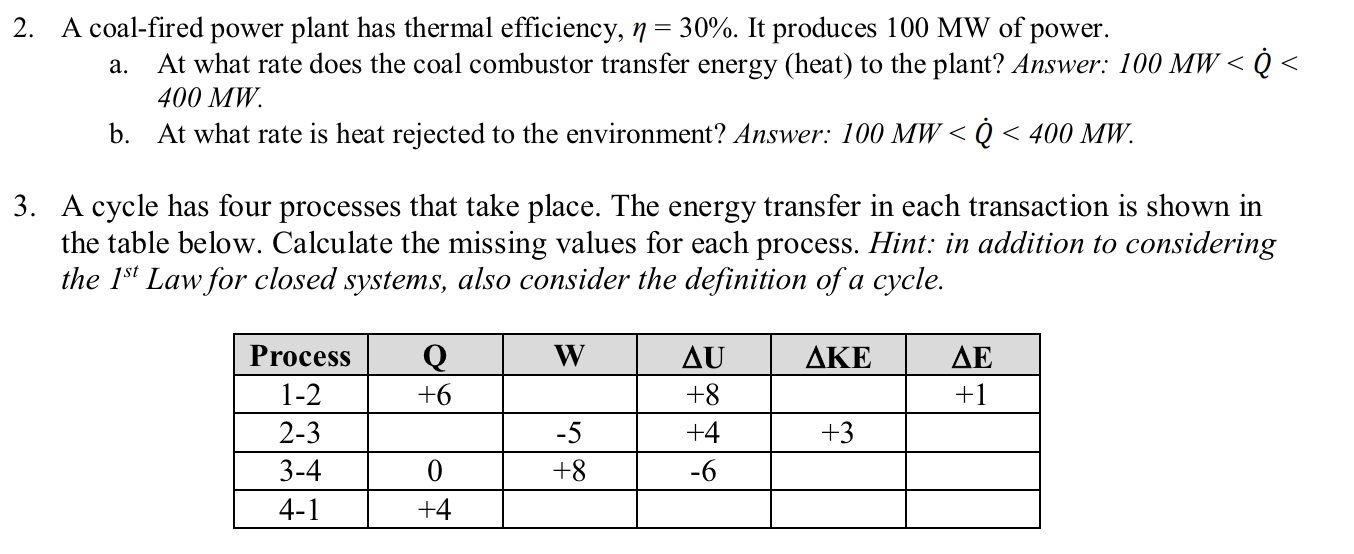 Solved 2. A coalfired power plant has thermal efficiency, n