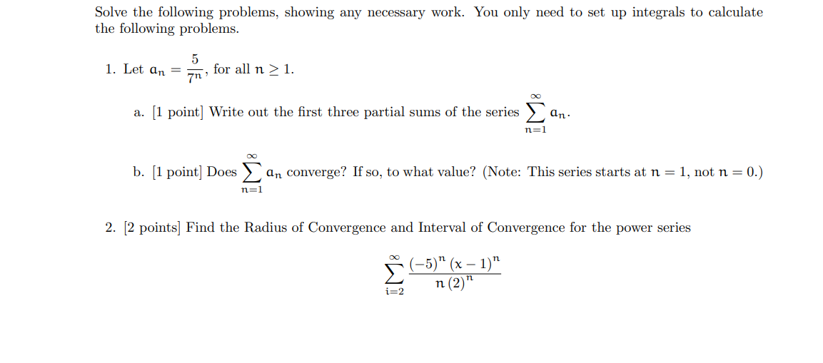 Solved Solve the following problems, showing any necessary | Chegg.com