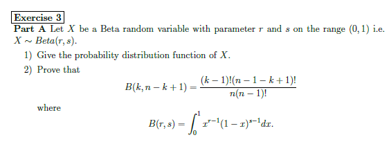 Exercise 3 Part A Let X Be A Beta Random Variable Chegg Com