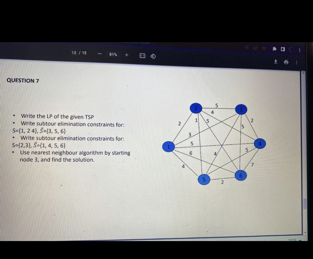 Solved - Write the LP of the given TSP - Write subtour | Chegg.com