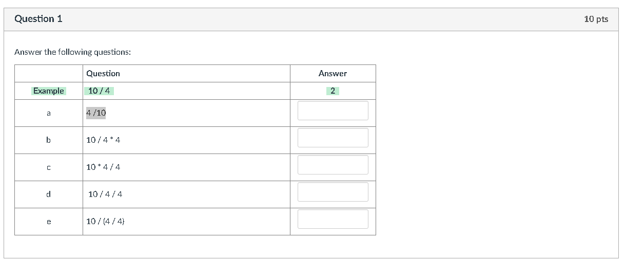 Solved Question 1 10 pts Answer the following questions: | Chegg.com