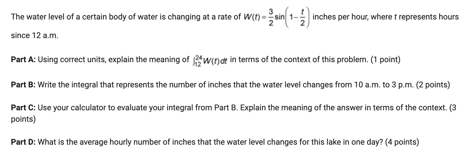 Solved The water level of a certain body of water is | Chegg.com