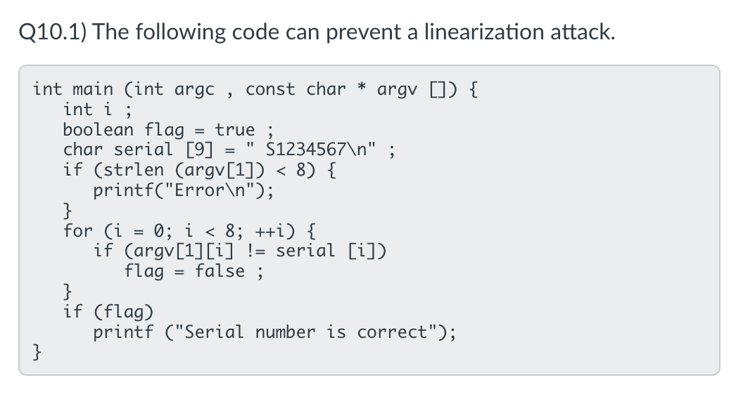 Solved Q10.1) The following code can prevent a linearization