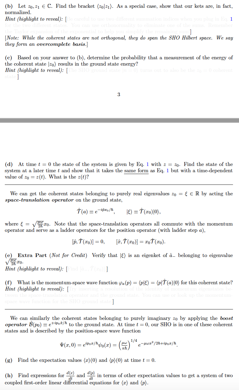 Solved Problem 1 2 Coherent States And The Sho The Simp Chegg Com