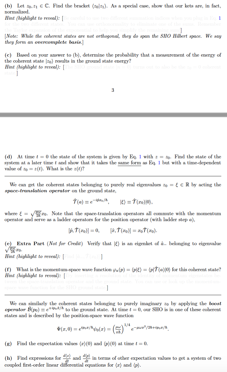 Problem 1 2 Coherent States And The Sho The Simple Chegg Com