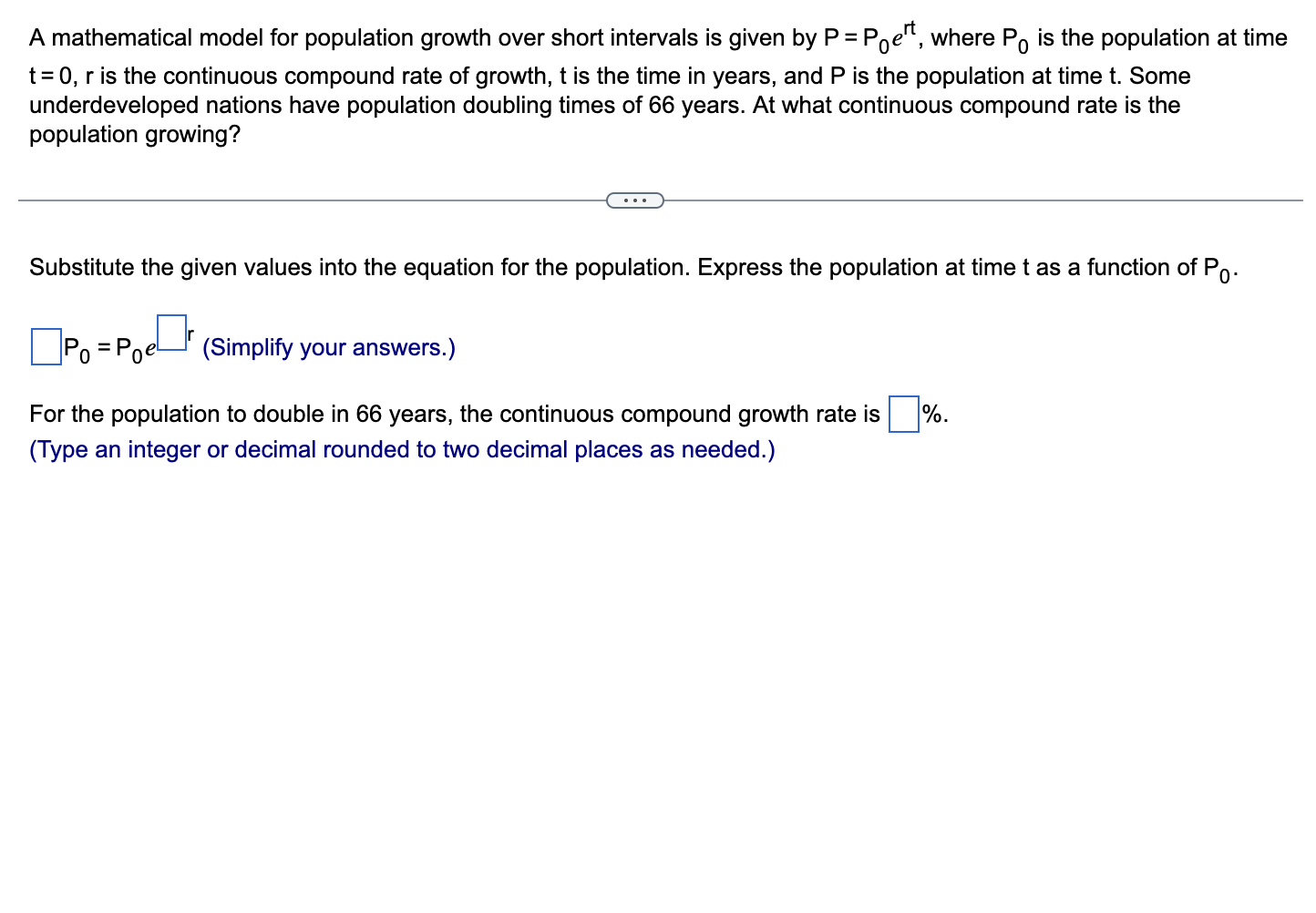 Solved A Mathematical Model For Population Growth Over Short | Chegg.com