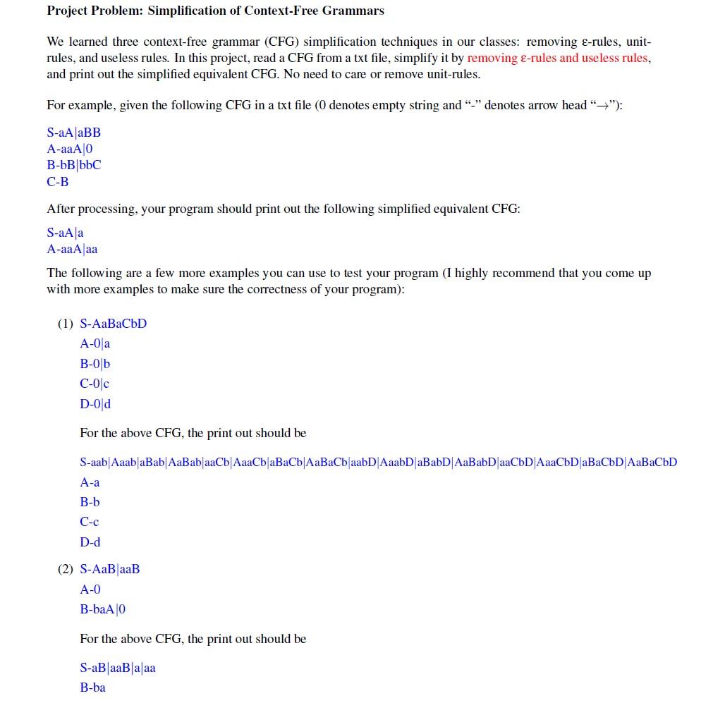 Solved USE JAVA Problem: Simplification of Context-Free | Chegg.com
