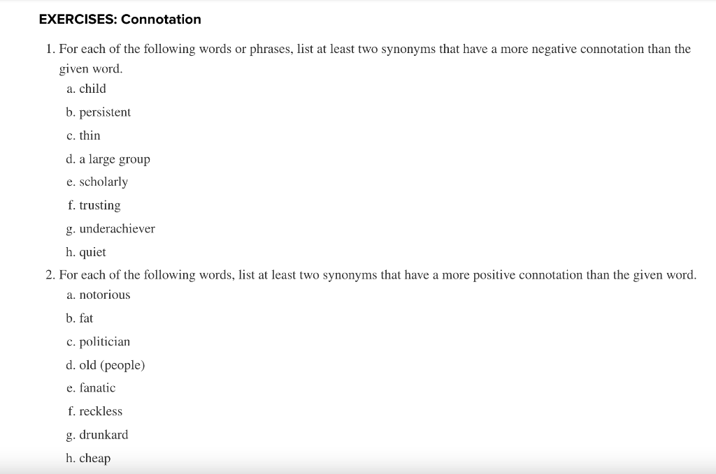 Exercises Connotation 1 For Each Of The Following Chegg Com