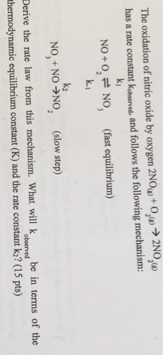 Solved The oxidation of nitric oxide by oxygen 2NO+2NO, has | Chegg.com