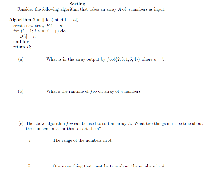 Solved Sorting Consider The Following Algorithm That Takes | Chegg.com