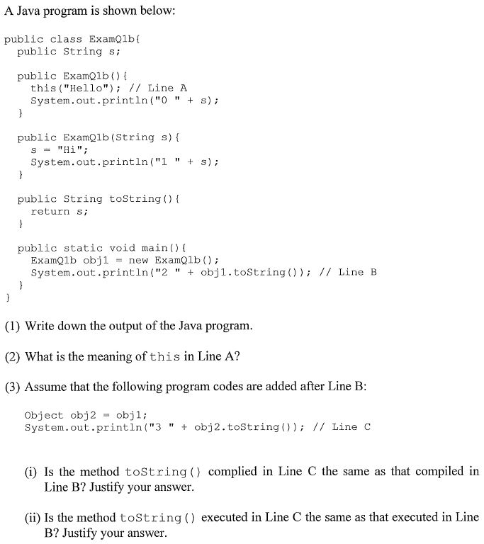 Solved A Java Program Is Shown Below: Public Class ExamQlb | Chegg.com