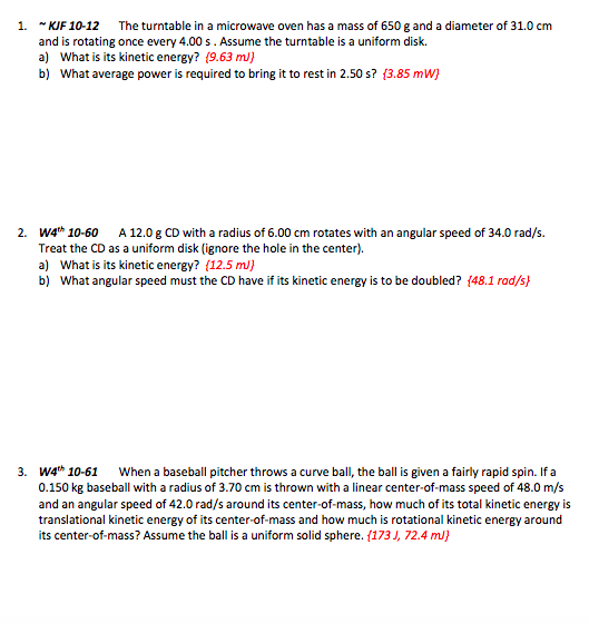 Solved 1. KJF 1012 The turntable in a microwave oven has a