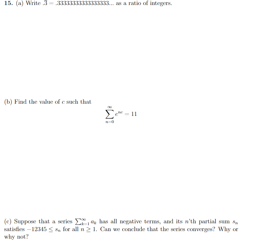 Solved 15. (a) Write \\( .3=.33333333333333333 \\ldots \\) | Chegg.com