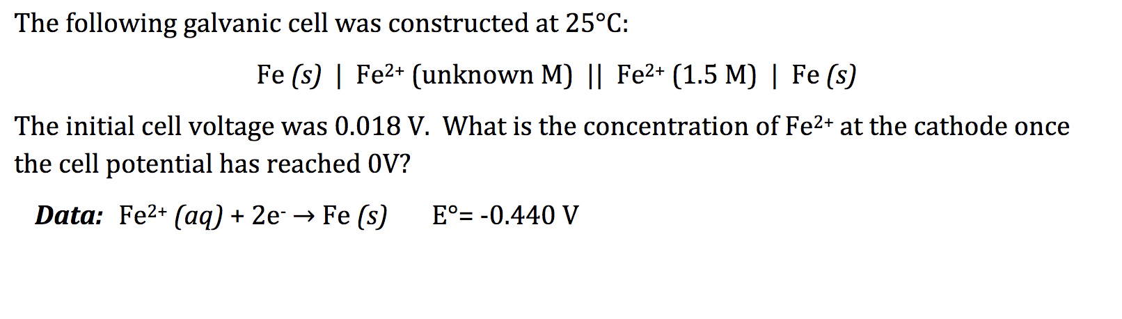 Solved The following galvanic cell was constructed at 25°C: | Chegg.com