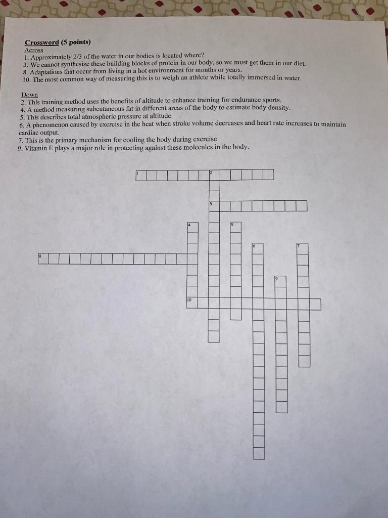 Solved Crossword (5 points) Across 1 Approximately 2/3 of Chegg com