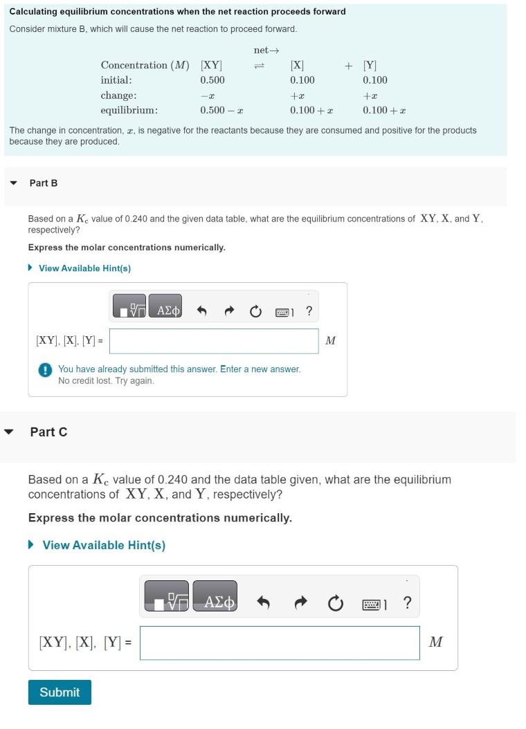 Solved Calculating Equilibrium Concentrations When The Net | Chegg.com